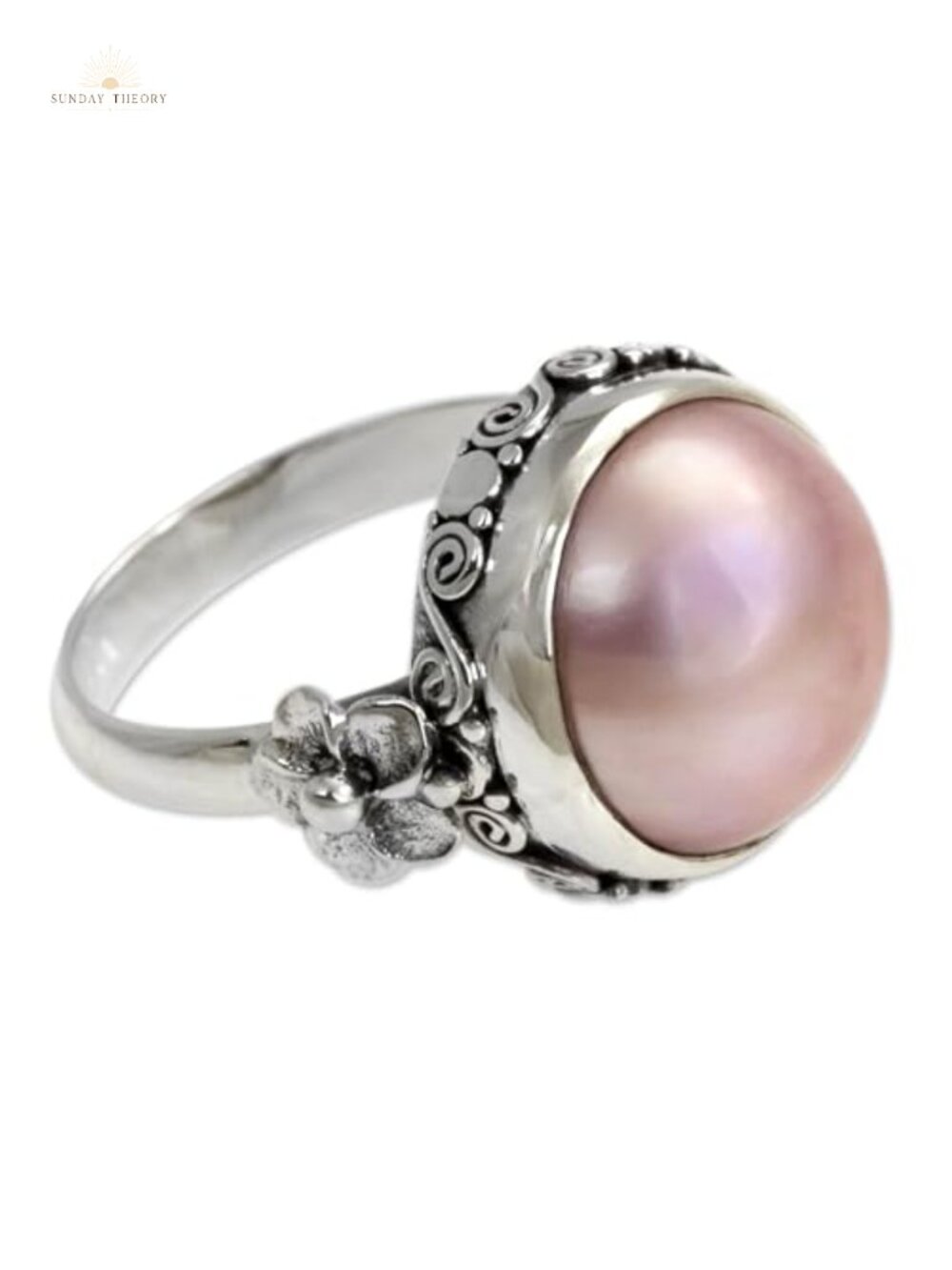 Handcrafted Pearl Flower Ring Love Moon Floral Sterling Silver Statement